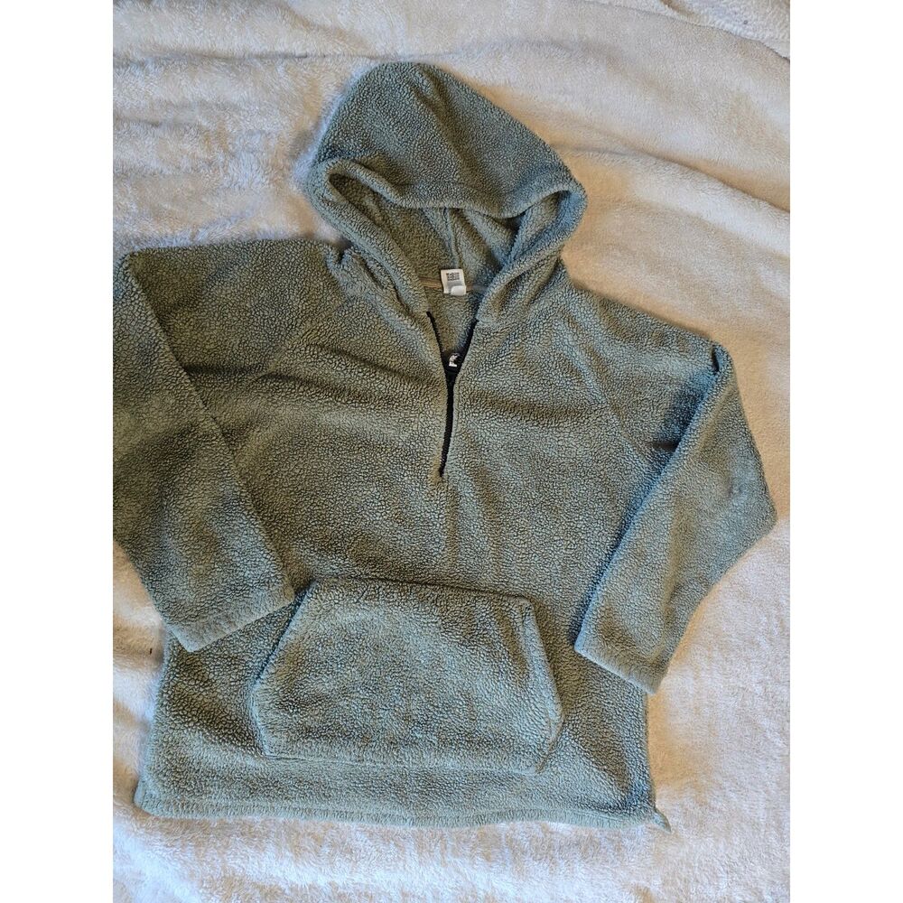 Victoria's Secret PINK Cozy Olive Green Fuzzy Teddy Fleece Hoodie L